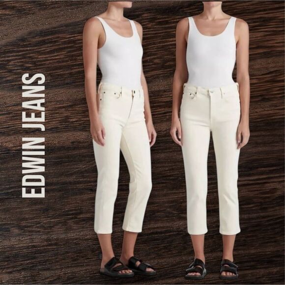 EDWIN ANTHROPOLOGIE Women’s Bree Crop Slim Straight in the Size 29 in Vanilla - Picture 4 of 12
